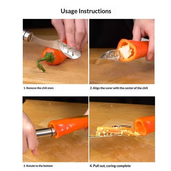 Jalapeno Pepper Corer Tools Stainless Steel Chili Corer Remover?Pepper Corer Seed Remover Tomato Seed Remover with Serrated Edge for Barbecue Kitchen Tool Gadgets 3pc