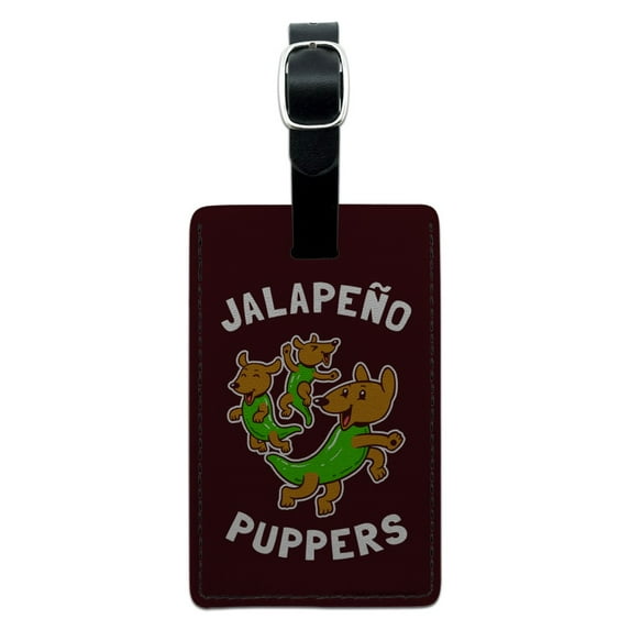 Jalapeno Puppers Puppy Dog Poppers Funny Humor Rectangle Leather Luggage Card Suitcase Carry-On ID Tag