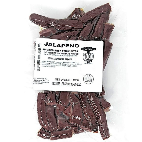 Jalapeno, Sogo Snacks, No Sugar, 100% Grass-fed & finished, Non-GMO Beef Bites. No Added Nitrates, Gluten, Soy, Dairy, Nuts, Eggs, or MSG. Keto & Paleo Friendly (Jalapeno, 16-oz Beef Bites, 1-Count)