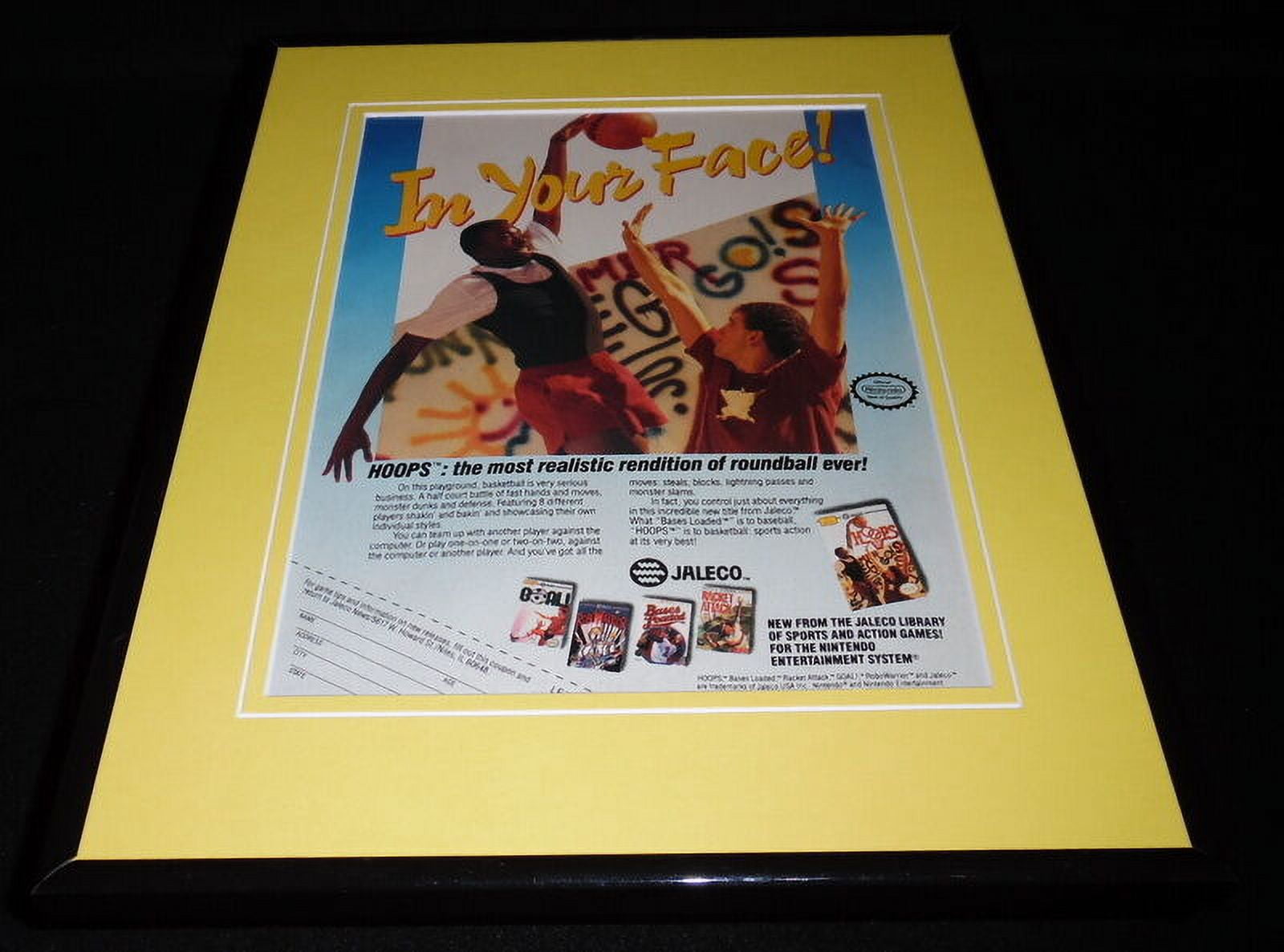 Jaleco Bases Loaded Hoops 1989 NES Nintendo 11x14 Framed ORIGINAL