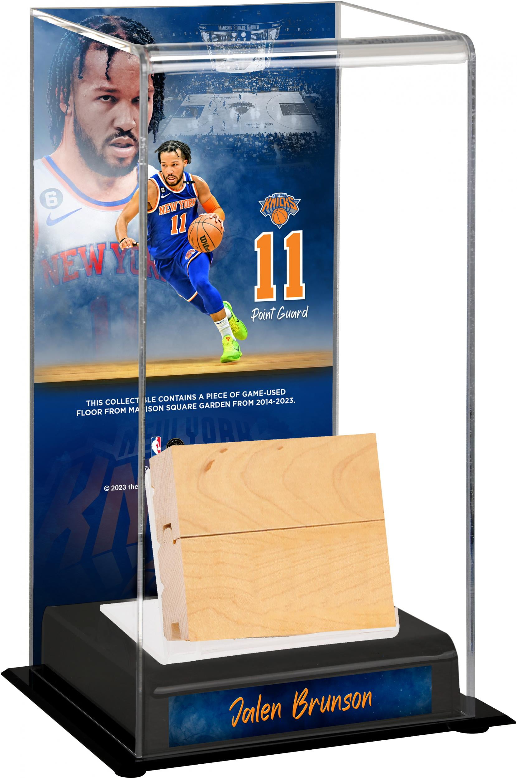 Jalen Brunson New York Knicks Sublimated Tall Display Case with Image and Madison Square Garden Game-Used Court from 2012-2013. - Fanatics Authentic Certified