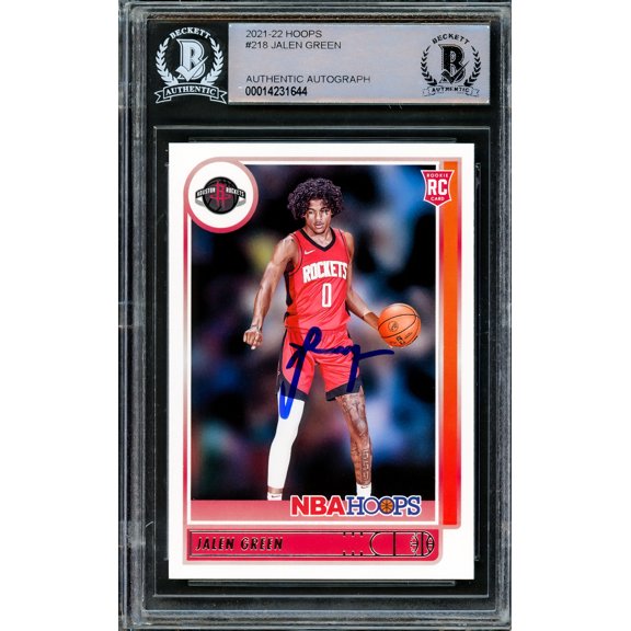Jalen Green Autographed 2021-22 NBA Hoops Rookie Card #218 Houston Rockets Beckett BAS 206624