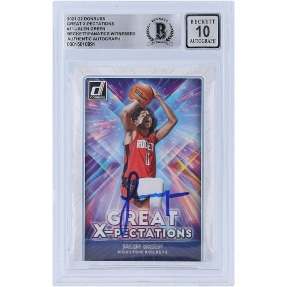 Jalen Green Houston Rockets Autographed 2021-22 Panini Donruss Great X-Pectations #11 Beckett Fanatics Witnessed Authenticated 10 Rookie Card - Fanatics Authentic Certified