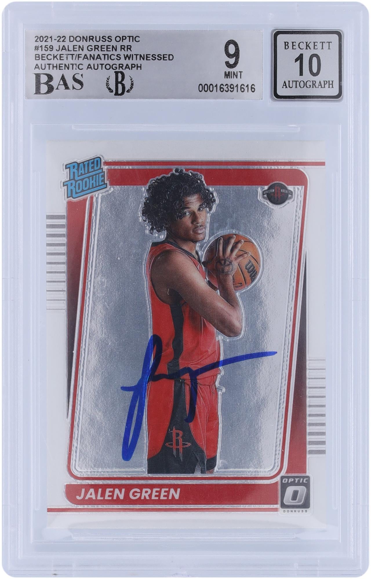 Jalen Green Houston Rockets Autographed 2021-22 Panini Donruss Optic Rated Rookie #159 Beckett Fanatics Witnessed Authenticated 9/10 Rookie Card - Fanatics Authentic Certified