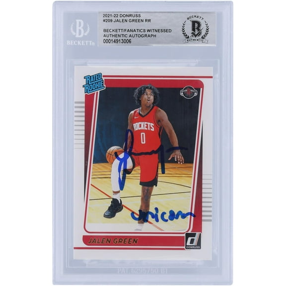 Jalen Green Houston Rockets Autographed 2021-22 Panini Donruss Rated Rookie #209 Beckett Fanatics Witnessed Authenticated Rookie Card with "Unicorn" Inscription - Fanatics Authentic Certified