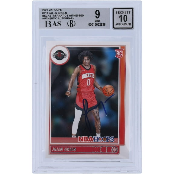 Jalen Green Houston Rockets Autographed 2021-22 Panini NBA Hoops #218 Beckett Fanatics Witnessed Authenticated 9/10 Rookie Card - Fanatics Authentic Certified