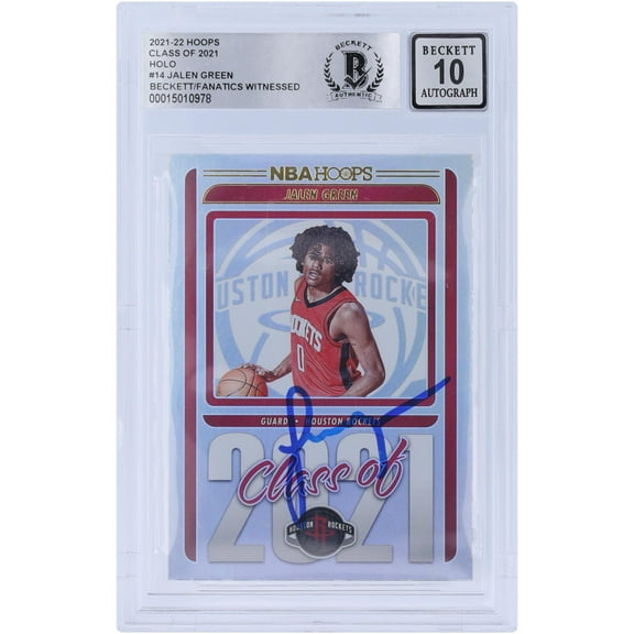 Jalen Green Houston Rockets Autographed 2021-22 Panini NBA Hoops Class of 2021 Holo #14 Beckett Fanatics Witnessed Authenticated 10 Rookie Card - Fanatics Authentic Certified