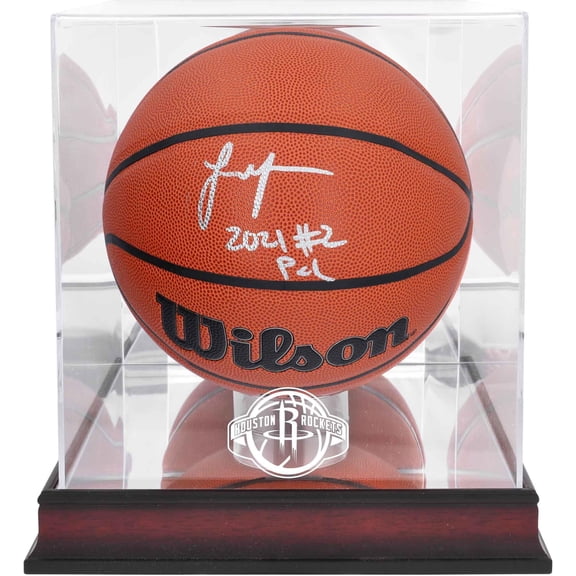 Jalen Green Houston Rockets Autographed Wilson Replica Basketball with "#2 Pick" Inscription & Mahogany Team Logo Display Case - Fanatics Authentic Certified