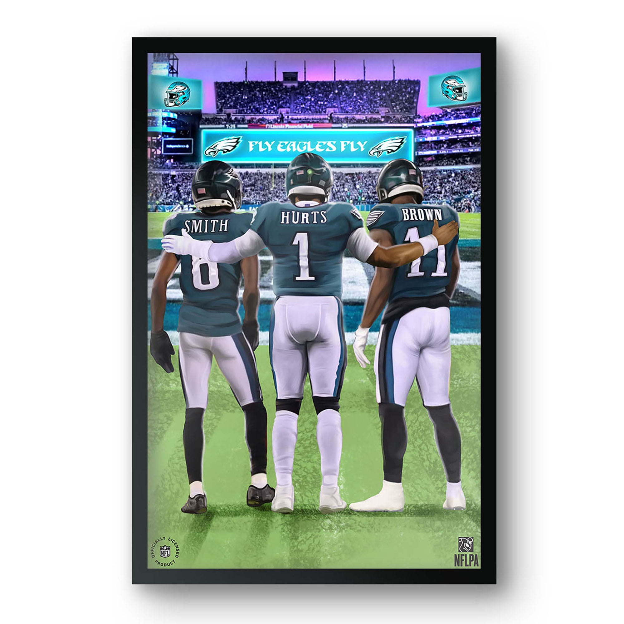 Jalen Hurts, DeVonta Smith & A.J. Brown Philadelphia Eagles 27" x 39" Framed Three Player Art Print