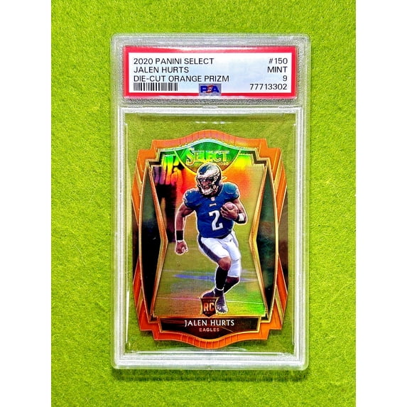 Jalen Hurts ORANGE PRIZM DIE CUT ROOKIE CARD 2020 Panini Select SP RC PSA 9 MINT