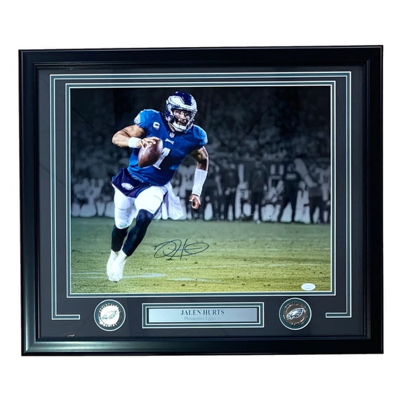 Jalen Hurts Signed Framed Philadelphia Eagles 16x20 Scramble Photo JSA ITP
