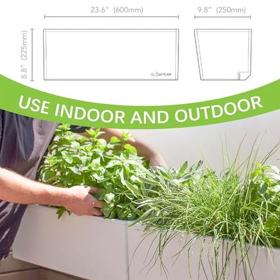 Glowpear Self Watering Planter Box - 23.6", White - UV Stable, Scalable Wall Mounts Plant Pot with Water Gauge, Indoor Outdoor for Vegetables, Flowers, Herbs, and Succulents, Gardening