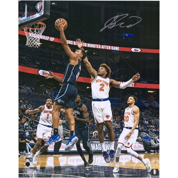 Jalen Suggs Orlando Magic Autographed 16'' x 20'' Black Jersey Layup Photograph