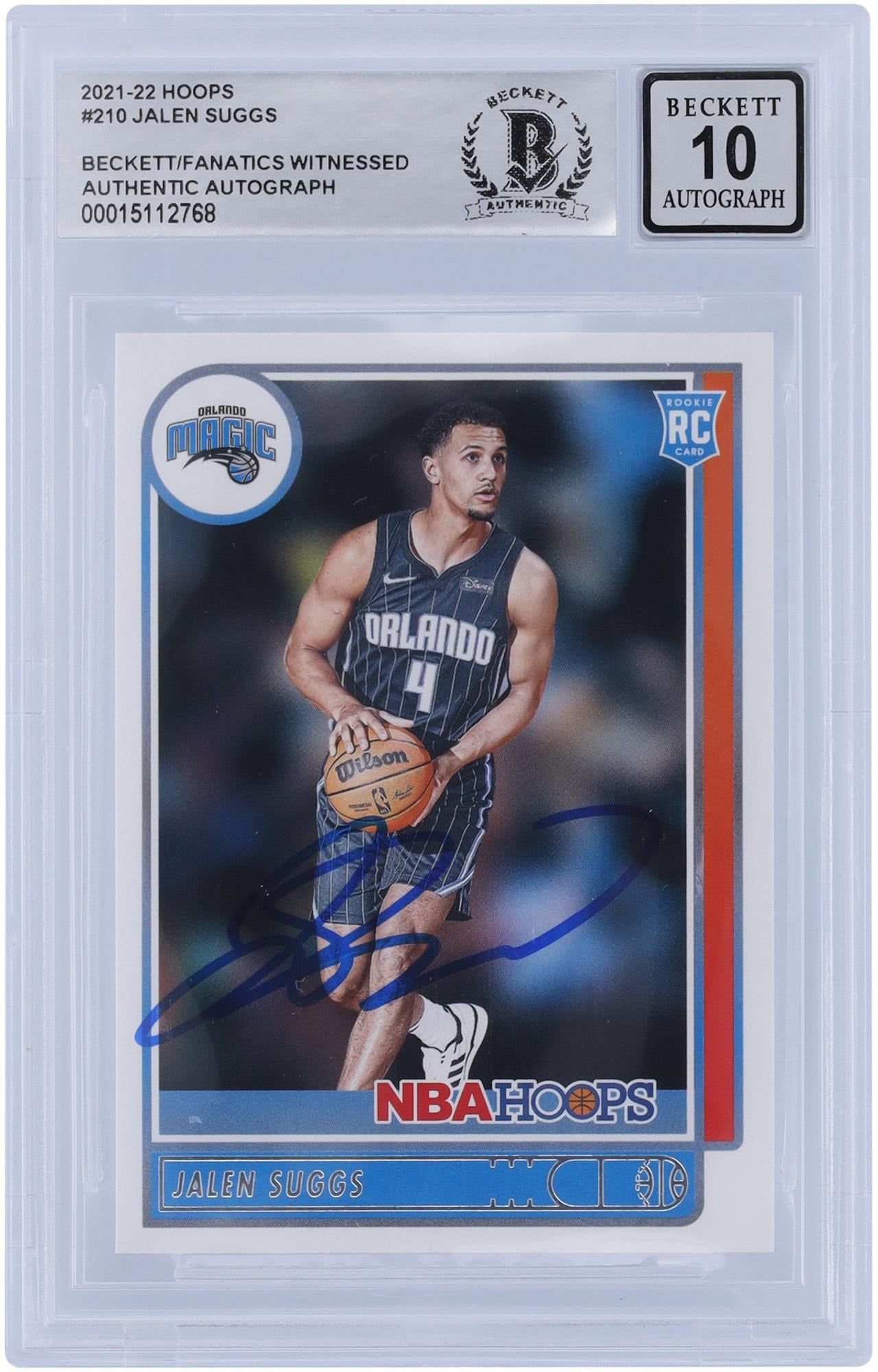 Jalen Suggs Orlando Magic Autographed 2021-22 Panini NBA Hoops #210 Beckett Fanatics Witnessed Authenticated 10 Rookie Card - Fanatics Authentic Certified