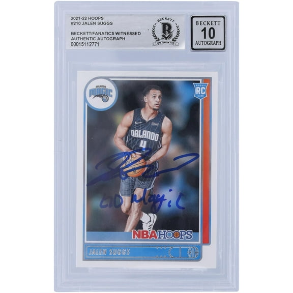 Jalen Suggs Orlando Magic Autographed 2021-22 Panini NBA Hoops #210 Beckett Fanatics Witnessed Authenticated 10 Rookie