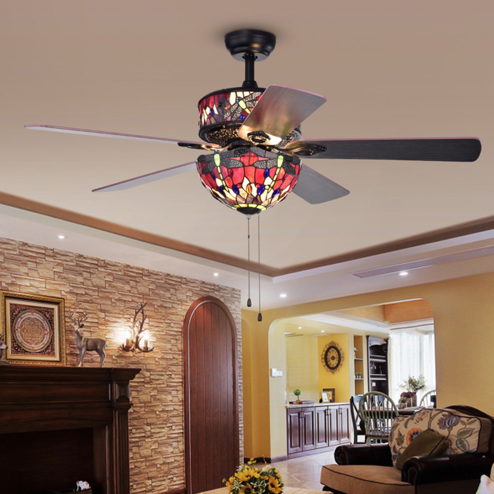 Jalev 28 inches Indoor Black Finish Hand Pull Chain Ceiling Fan Sansujyuku sansujyuku.com