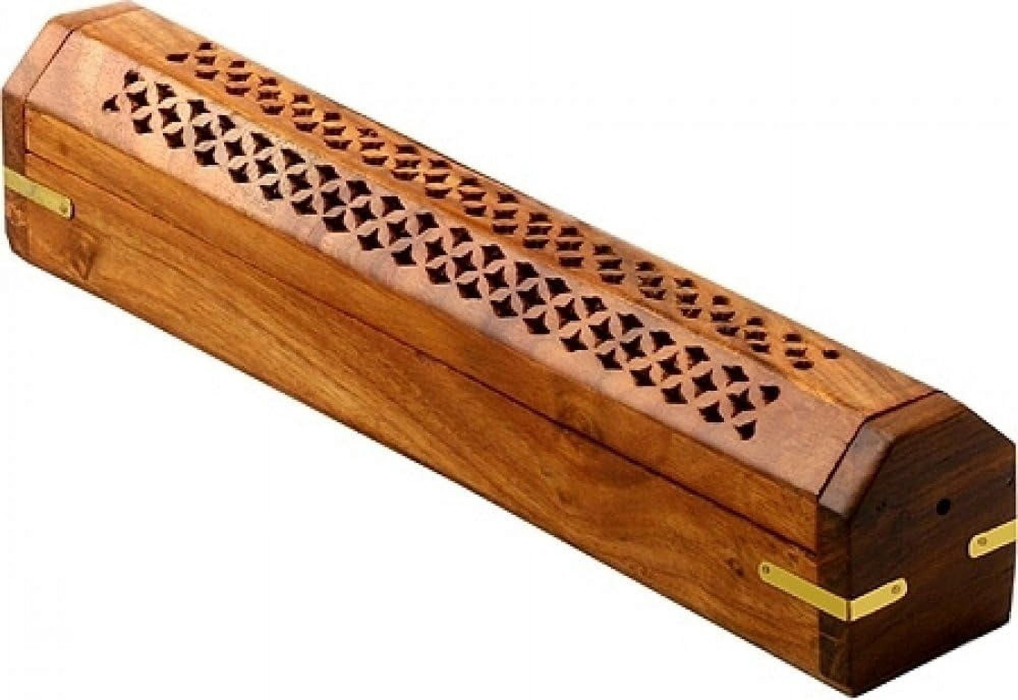 Jali Star Design Coffin Box Shaped Incense Stick Holder & Burner [12" - Brown]
