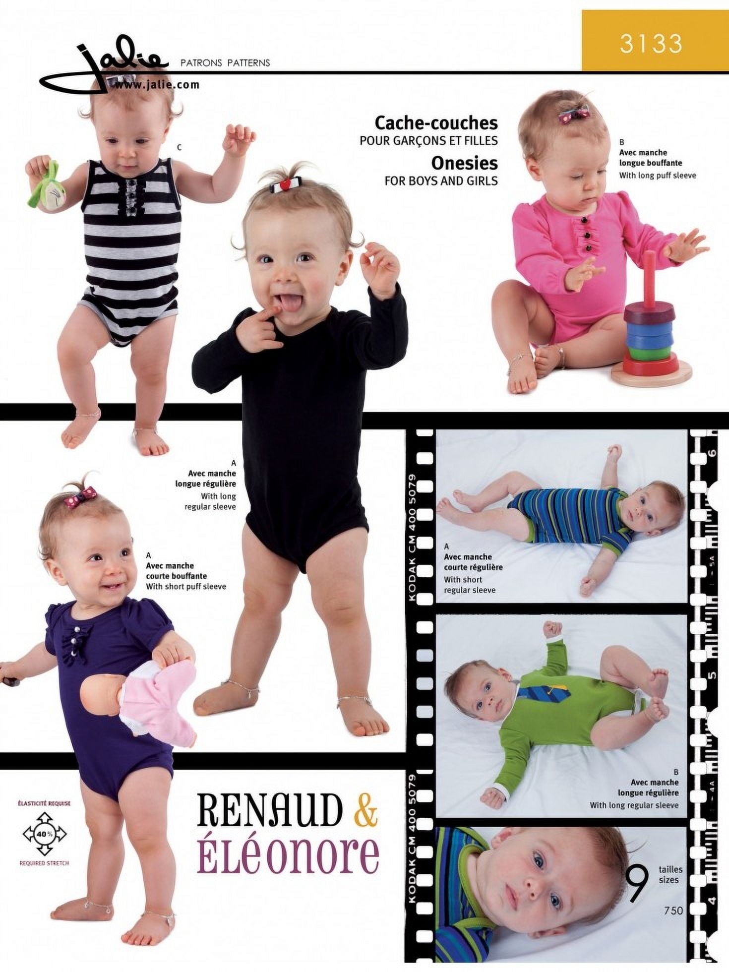 Jalie Sewing Pattern 3133 Baby Bodysuits Baby 8 Sizes Onesies