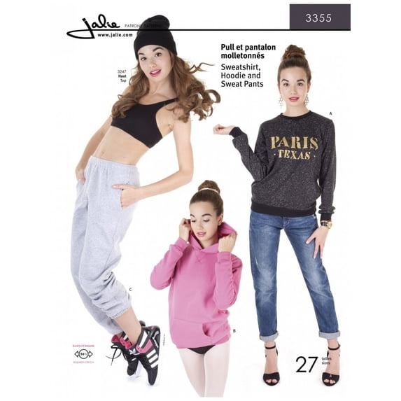 Jalie Sewing Pattern 3355 Sweatshirt & Sweat Pants Kids, Men, Teenagers, Women