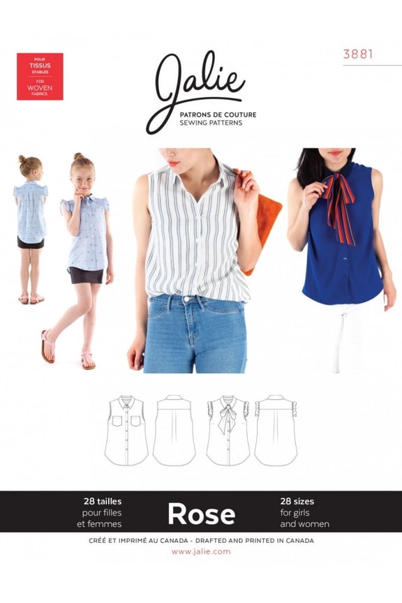 Sewing Pattern 3881 Rose Button Down Shirt Kids, Teenagers, Women 28 Sizes