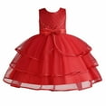 thumbnail image 1 of Jalioing 2-10 Years Girls Layered Princess Dress Mesh Bow Puffy Dresses Kids Birthday Cute Tulle Romper Skirt (9-10 Years, Red), 1 of 9
