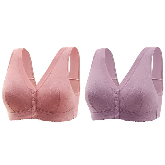 Jalioing 2 Pack Bras for Women Button Snaps Front Bralettes Nightwear Non Magnetic Breathable Bra