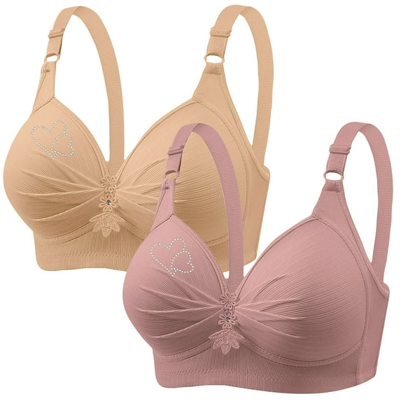 Jalioing 2 Pack Everyday Bralettes Womens Full Coverage Bras Adjustment Straps Wireless Bra