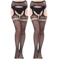 thumbnail image 1 of Jalioing 2 Pack Fishnet Stockings Womens High Waist Trendy Pantyhose Hollow-Out Lace Mesh Tights, 1 of 3