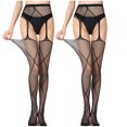 thumbnail image 1 of Jalioing 2 Pack Fishnet Stockings Womens High Waist Trendy Pantyhose Hollow-Out Lace Mesh Tights, 1 of 3
