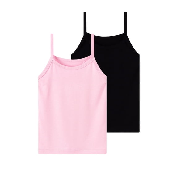 Jalioing 2 Pack Girls Basic Tops Casual Solid Color Sleeveless Camisoles Big Girls Summer Undershirts Tops 1-13 Years