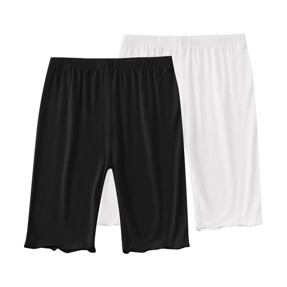 Jalioing 2 Pack Girls Biker Shorts Plain Basic Elastic Waist Dance Shorts Ruffle Trim Stretchy Under Dress Shorts