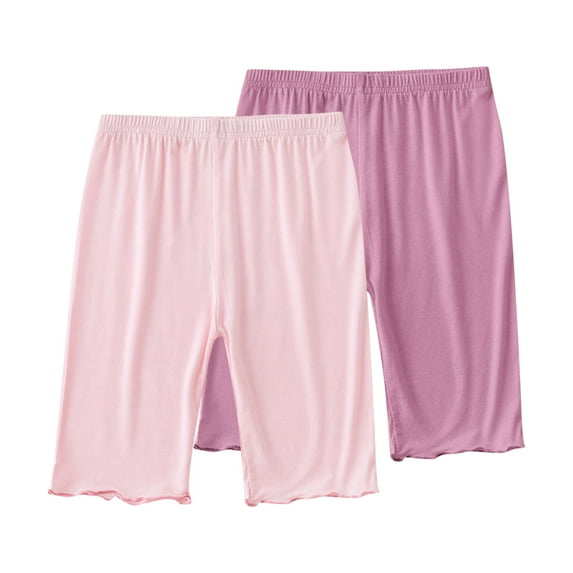 Jalioing 2 Pack Girls Biker Shorts Plain Basic Elastic Waist Dance Shorts Ruffle Trim Stretchy Under Dress Shorts