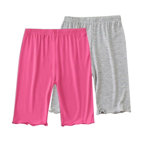 Jalioing 2 Pack Girls Biker Shorts Plain Basic Elastic Waist Dance Shorts Ruffle Trim Stretchy Under Dress Shorts