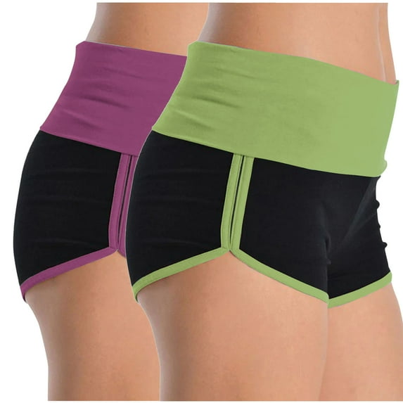 Jalioing 2 Pack High Waist Yoga Shorts for Women Summer Casual Athletic Beach Shorts Stretchy Workout Hot Pants