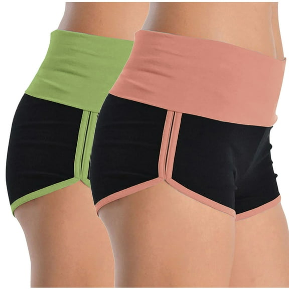 Jalioing 2 Pack High Waist Yoga Shorts for Women Summer Casual Athletic Beach Shorts Stretchy Workout Hot Pants