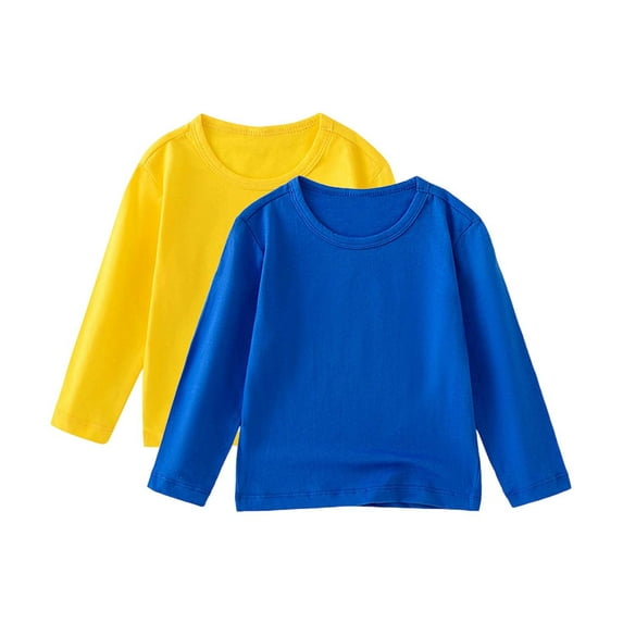 Jalioing 2 Pack Kids Cotton T Shirt Solid Color Crew Neck Long Sleeve Basic Tee Boys Girls Casual Shirts Tops