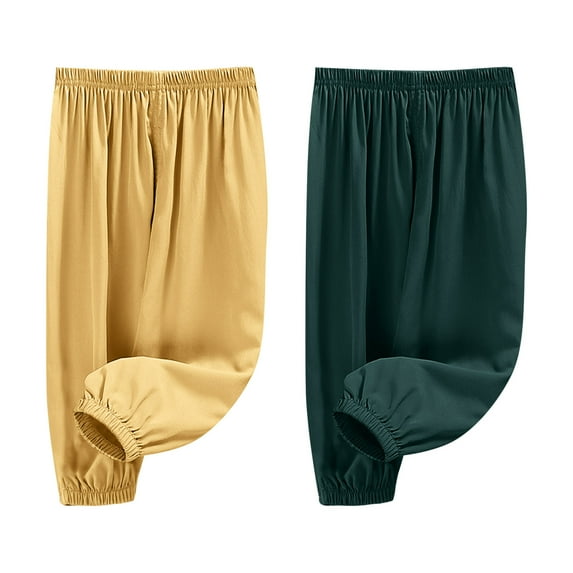 Jalioing 2 Pack Kids Lounge Trousers Elastic Waist Lightweight Long Bloomers Breathable Cuffed Joggers for Toddlers