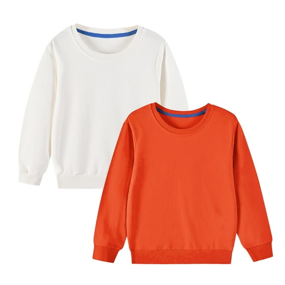 Jalioing 2 Pack Solid Sweatshirts for Kids Casual Long Sleeve Crew Neck Basic Pullover Boys Girls Cotton Tops