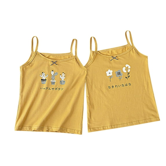 Jalioing 2 Pack Tank Tops for Girls Soft Crew Neck Sleeveless Cotton Undershirt Kids Cute Print Summer Tops