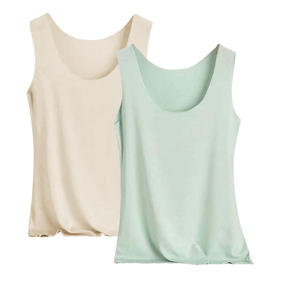 Jalioing 2 Pack Women's Basic Tank Tops Solid Color Sleeveless Pajama Shirts Lightweight Seamless Layering Tops