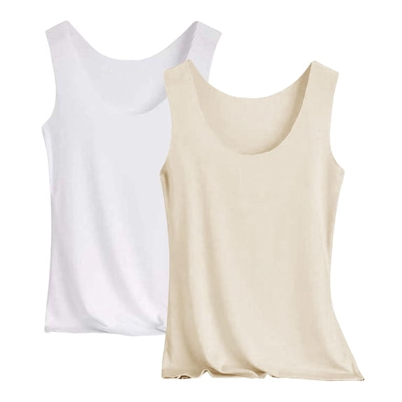 Jalioing 2 Pack Women's Basic Tank Tops Solid Color Sleeveless Pajama Shirts Lightweight Seamless Layering Tops