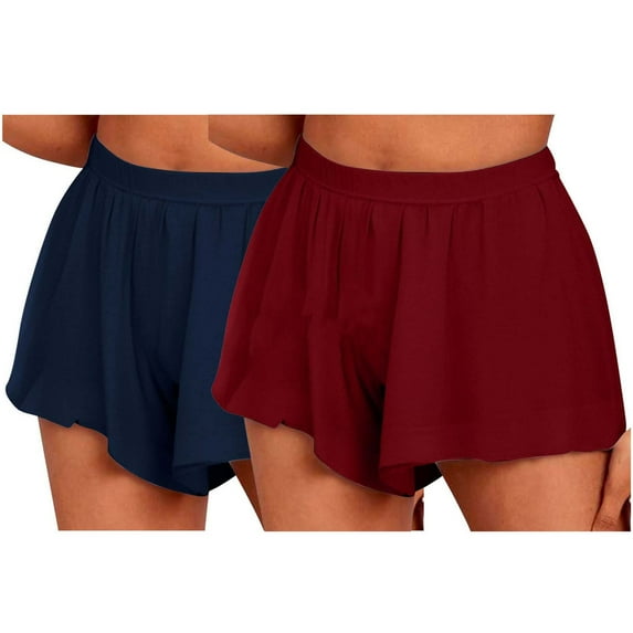Jalioing 2 Pack Womens Lounge Shorts Lightweight Solid Color Elastic Waist Short Pants Loose Casual Summer Beach Shorts