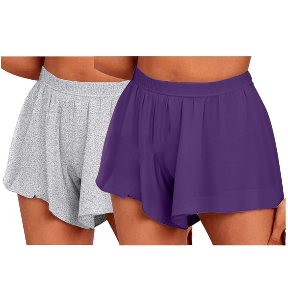 Jalioing 2 Pack Womens Lounge Shorts Lightweight Solid Color Elastic Waist Short Pants Loose Casual Summer Beach Shorts