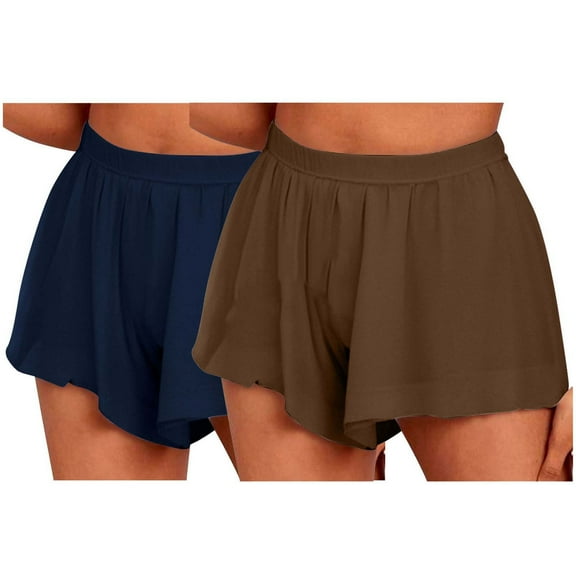 Jalioing 2 Pack Womens Lounge Shorts Lightweight Solid Color Elastic Waist Short Pants Loose Casual Summer Beach Shorts