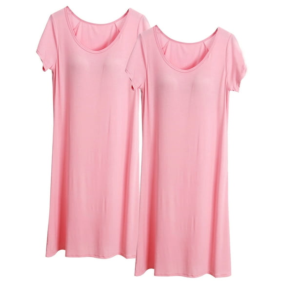 Jalioing 2 Pack Womens Nightgown Plus Size Short Sleeve Loose Sleep Shirts Summer Casual Night Dress Sleepwear