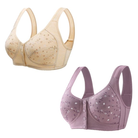 Jalioing 2 Pcs Bras for Women Front Closure Full Coverage Supportive Bralettes Plus Size Push Up Everyday Bras