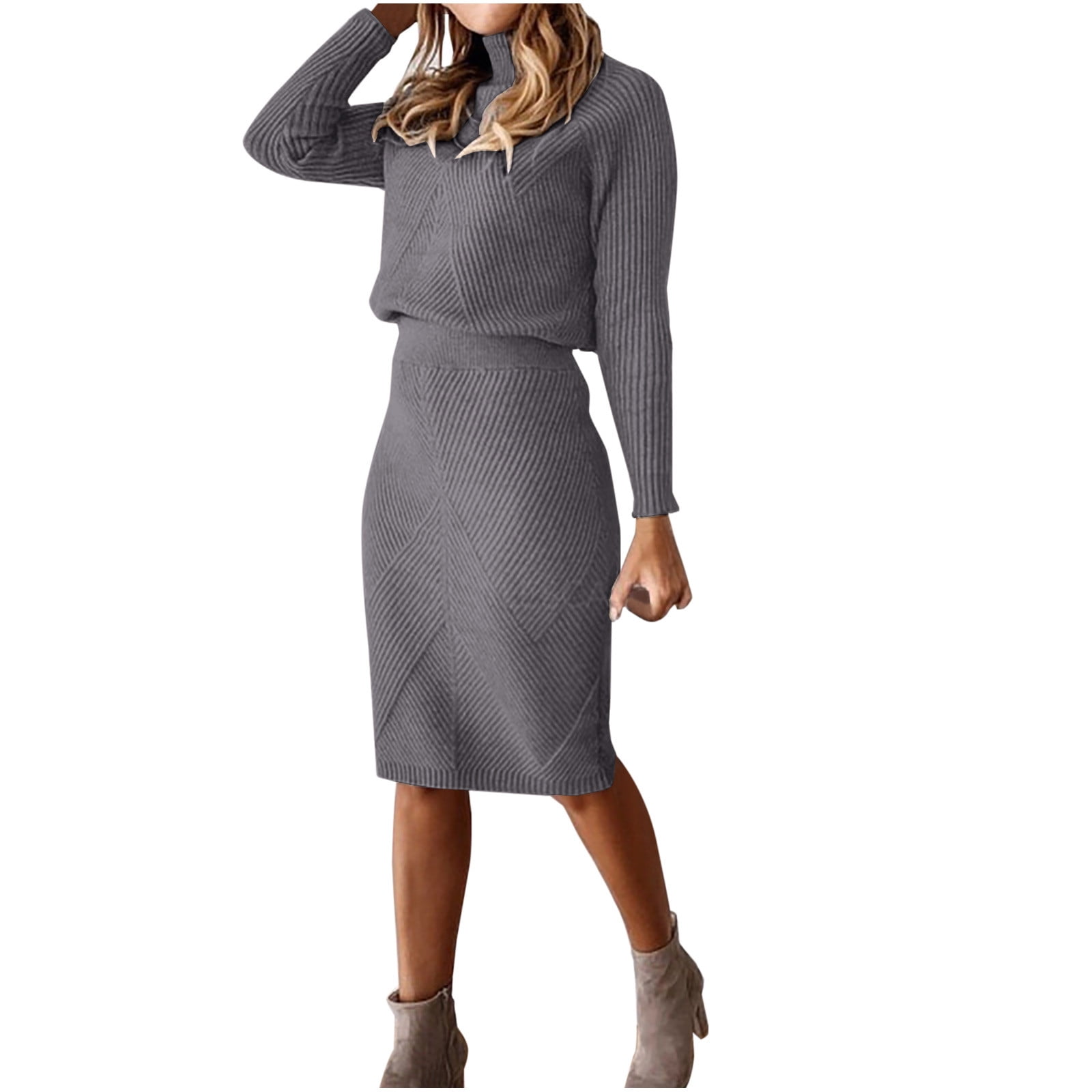 Jalioing 2 Piece Knit Skirt Sets for Women High Neck Sweater Soft 