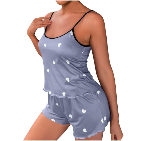 Jalioing 2 Piece Loungewear Outfits Womens Spaghetti Strap Crop Top with Shorts Matching Pajamas Set