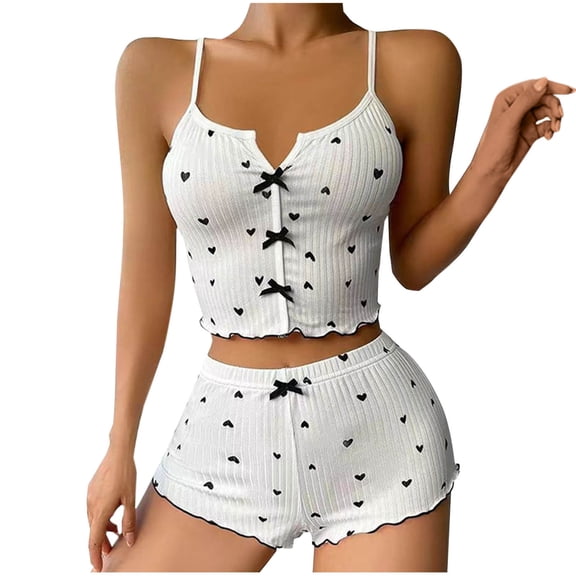 Jalioing 2 Piece Loungewear Outfits Womens Spaghetti Strap Crop Top with Shorts Matching Pajamas Set