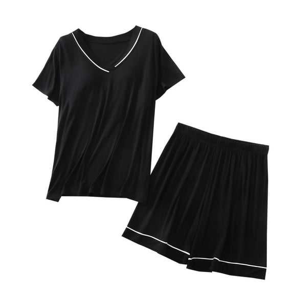Jalioing 2 Piece Loungewear Set Womens Pajamas Sets Short Sleeve Top with Built in Bra and Shorts Sleepwear
